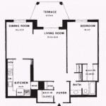 floorplan for 1BR, Model B, 1005