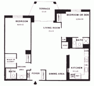 floorplan for 2BR, Model D, 1120