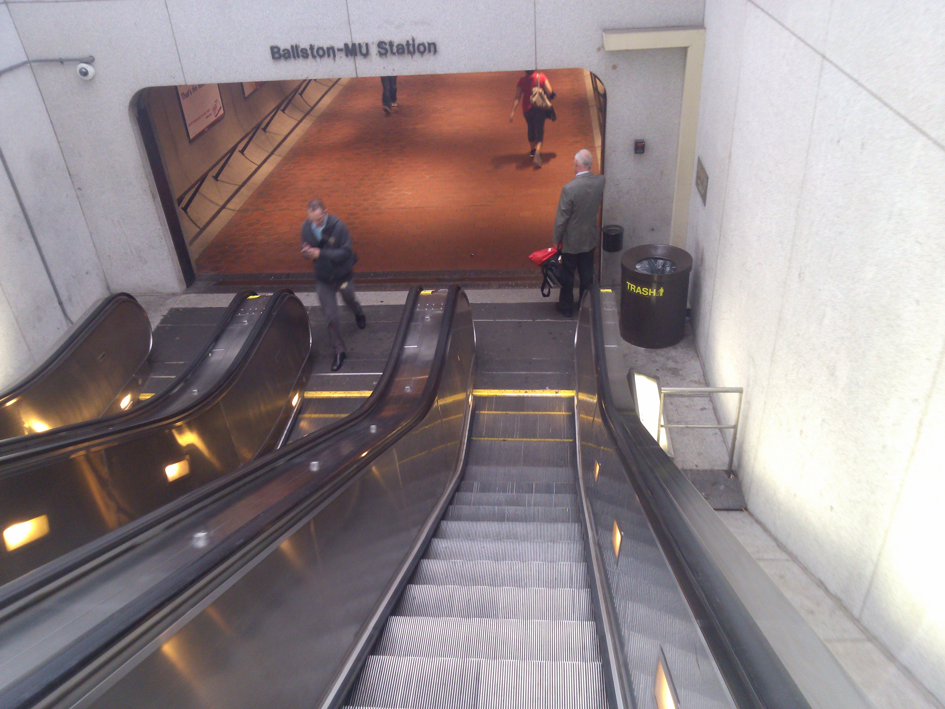 Going down the escalator to Ballston Metro