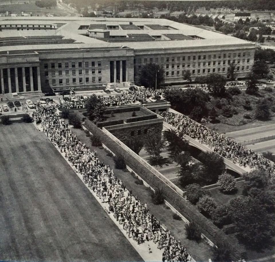 Pentagon River Entrance, shown here ca. 1958 during a fire drill...