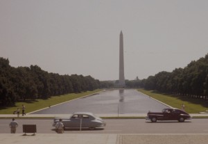 Cars in front of the Washington Monument in 1956